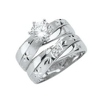 Čvrsta 14K bijela zlatna meša kubična cirkonija CZ svadbeni opseg i angažman mladenkini prsten dva seta