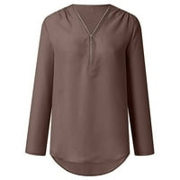 Bluze za žene V-izrez otisnute pola zip povremene dame majice Dužina lakta letnja kava