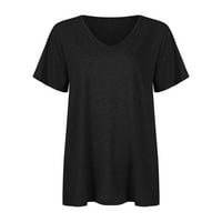 Ženske vrhove Ženske ljetne osnove Majica Solid Boja moda V izrez kratki rukav labav top crni l