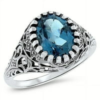 2. CT London Blue Topaz Sterling Silver Victorian Design Antique Style Ring 723Z