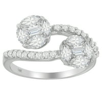 14kt bijelo zlato 2.4ct. TDW okrugli, markizni i baguette-rezan dijamantni prsten