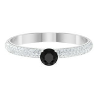 Black Spinel Solitaire zaručni prsten sa moissitnim bočnim kamenjem, srebrnim srebrom, SAD 11.00