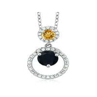 Gem Stone King Sterling Srebrna crna cirkonija i žuta citrinska privjesna ogrlica za žene