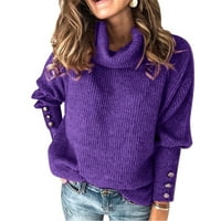 GVMFIVE ženske valjne vrat čvrste dugih rukava Ležeran džemper