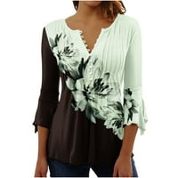 Bluze za žene cvjetni print v izrez ruffle majice kratkih rukava Ležerne prilike ljetnih vrhova, s-2xl