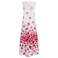 CLlios Ležerne haljine za žene duge haljine sa prugastom cvjetnim printom maxi haljinama bez rukava