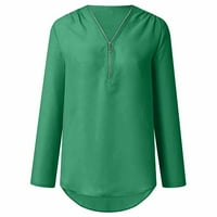 Bluze za žene na pola zatvarača dressy vrhovi V izrez šifon bluza tunika košulja za kolut s rukavima