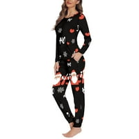 PZUQIU HO HO HO PJS set za žene Pajamas dugih rukave mekane hlače, božićna tema odjeća O-izrez Loungewear