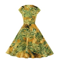 Ženska haljina za čišćenje ljeto plaža cvjetna tiskana kratka rukava swing haljina žuta 12