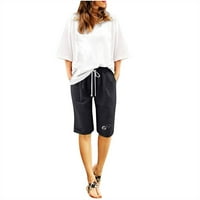 Caveitl Womens Bermuda Hlače, Žensko ljeto tiskovina peto bodova Velike veličine pamučne pantalone casual