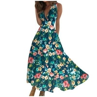 Strugten Ženska ljetna casual cvjetna print kratkih rukava Swing haljina Maxi haljina za žene