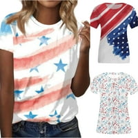 Sksloeg Ženska bluza Plus size Dressy Casual Tops Američka zastava Štampani kratki rukovi Bluze za kratke