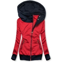 Duksevi KPOPLK za žene casual zip up kopu dušica dugih rukava duks s kapuljačom jakna s džepovima crvena,