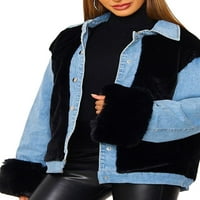 MA & Baby Womenska plišana traper casual jakna Zimska dugi rukav kauč s patchwork-om vanjska odjeća