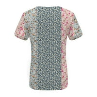 Bazyrey Womens Ljetni vrhovi prugasta ispisana bluza Henley trendi kratkog rukava šuplje gumb T-majice