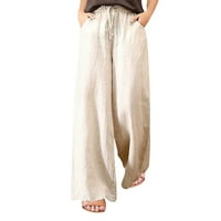 Ženske ljetne posteljine posteljine hlače u širokim nogama Elastični struk džepovi joga hlače kaki 3xl