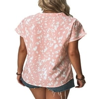 Rejlun Ženska majica Leopard Print bluza V Vruća izrez Labava tunika Majica Casual Office Pink XL