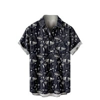 Prevelika majica za muškarce Kratki rukav Tropical gljive Print Hawaii majica Casual Button Down Aloha