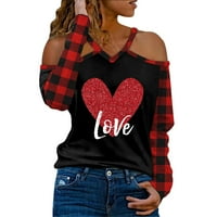Ženska modna casual v Valentinovo je tiskala majicu s dugim rukavima TOP KHAKI XXL