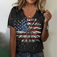 Juebong Dan zalaganja Thirt Clearence 4. jula Američka zastava Patriotska košulja za žene Ljeto dugme V izrez izrez izrez kratkih rukava Top Tee