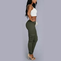 Lounge hlače Žene pune boje casual elastične struke Strip SIDE Džepne pantalone zelene s