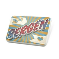 Porcelein PIN pozdrav iz Bergena, vintage razglednica remel značka - Neonblond