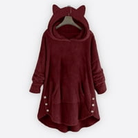 Ležerni kaput za žene - udoban flanel vrhovi Turtleneck Dugi rukav pulover Solid Overcoat Wine XL