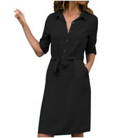 Asdoklhq Weens plus haljine za čišćenje veličine, ženska casual udobna dugačka dugmeta za duglu, lapala