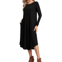 Ležerna haljina za žene Crni poliester, spandex, pamučna jesen i zimska ženska odjeća od pune boje pletena
