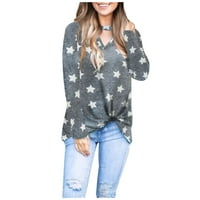 Atletičke košulje žene jesen zima V-izrez šuplje Leopard Print Top Star Majica Sive S