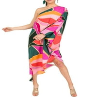 Žene Jedno rame Batwing Cape Midi haljina Colorblock Lood Flowy haljina za zabavu Caftan rukav pončo