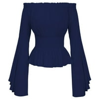 Tamne plave majice za ženske boho vintage ruffle s ramena košulja za blube s bljeskalice