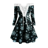 Ležerne haljine za žene Ljeto Crnim poliesterom za žene Vintage Casual Sning Print dugih rukava s ramena