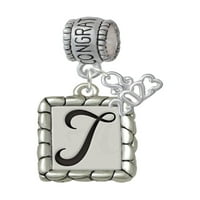 Delight nakit silvertni šljunčani granični granični inicijal - T Čestitamo šarm perle s visećem