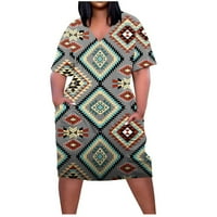 Ženska modna košulja za žensku modnu majicu Etničko stil Print Casual V-izrez Labava haljina