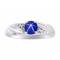 * Rylos jednostavno elegantni prekrasan plavi zvijezda safir i dijamantni prsten - septembar roštilj *