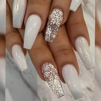 Pritisnite na noktima sjajni bijeli lažni nokti snježna pahuljica puni poklopac akrilni nokti božićni lažni nokti za žene i djevojke