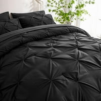 Luksuzni nabrađeni kombilter sa listovima - 7-komadnoj posteljini sa punim veličinama, crni