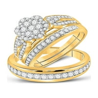 Čvrsta 10k žuto zlato i njen okrugli dijamantski klaster Usklađivanje par tri prstena za brisalne prstene