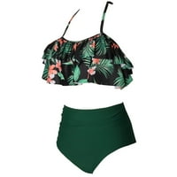 B91XZ High Struk kupaći kostimi za žene za odrasle kupaći kostim roditelj-dječji modni struk Visoko kupaći kostimi od tiskanih kupaćih kostimi zelene boje, veličina m