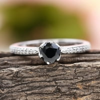 Laboratorija je stvorila Black Diamond Solitaire Prsten sa moissitnim bočnim kamenjem, crni draguljski