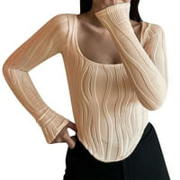 Ženski duboki u vratu dugih rukava Slim Fit Ležerne prilike useljene bluze skinute majicu s kratkom