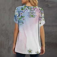 Hanas vrhovi ljetne majice za žene, retro cvijeće tiskane majice kratkih rukava, okrugli vrat casual