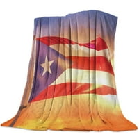 Puerto Rico Flag Flannel pokrivač za kauč na kauč Prijenosni runo, baba za meke runo Smiješne plišane