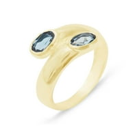 Britanci napravio 14k žuto zlato prirodni London Blue Topaz ženski prsten za bend - Opcije veličine