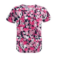 Ženski bluze Žene kratkih rukava Grafički printira V-izrez TEE Ljetni vrhovi Pink L