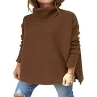 Žene Jumper vrhovi kornjače Pleteni džemperi džemper kožnih rukava, udoban pulover, braon m