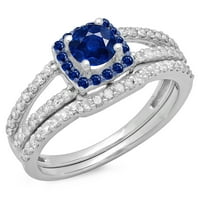 Dazzlingock Collection 14k Round Blue Sapphire & White Diamond Split Slip HALO HALO HALO ENGGEMENT PING