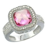 14k bijelo zlato prirodno ružičasta topaz prstenaste jastuk-rez 9x dijamant akcent, veličine 9