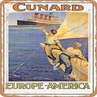 Metalni znak - Cunard Europe America Vintage ad - Vintage Rusty Look